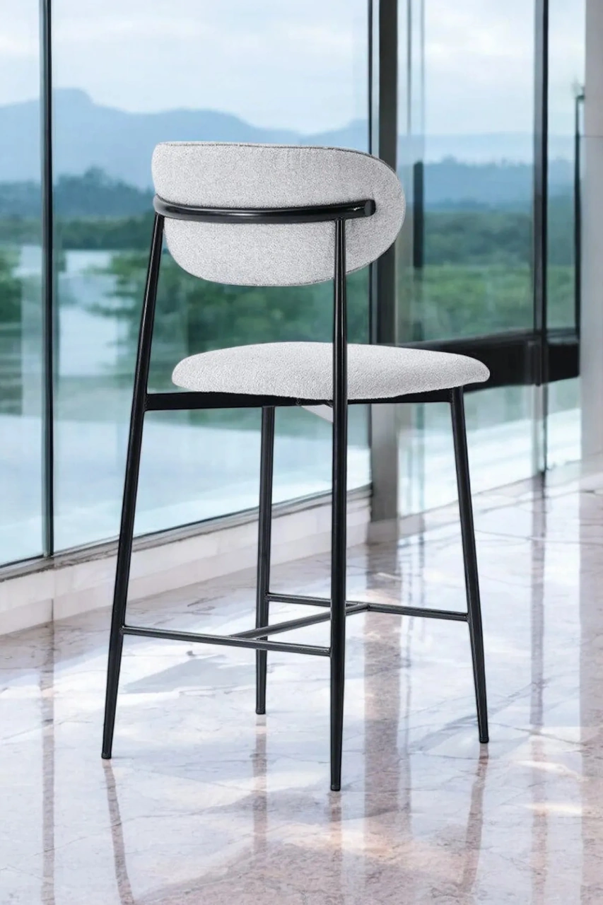 Dengema Laila 1 Adet 65 Cm Ada Mutfak Bar Sandalyesi Gri Renkli Kumaş Siyah Metal Ayak Gri - Siyah