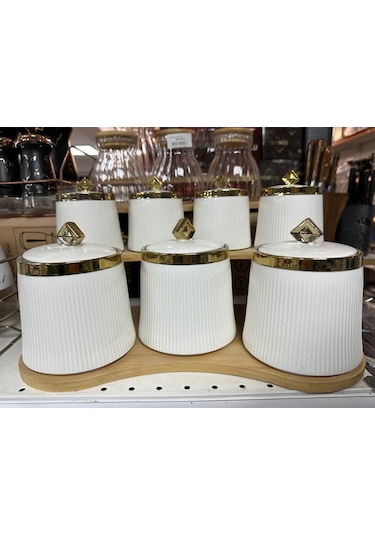 Porselen Baharat Takımı 8 Parça Beyaz