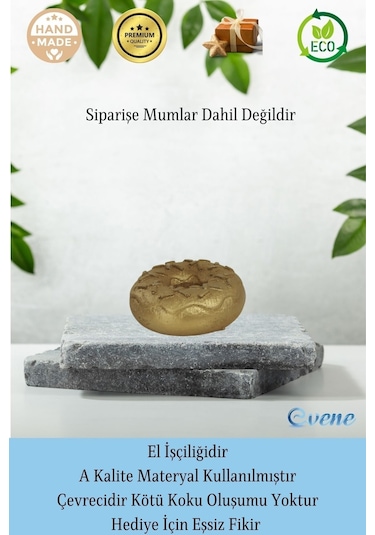 Mumluk Şamdan 3 Adet İnce Mum Uyumlu Donut Model - Altın