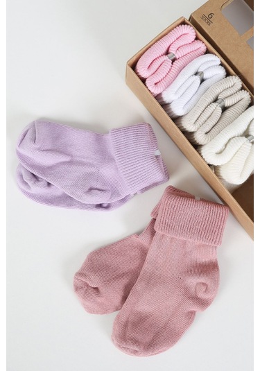 Organik Pamuklu 6'lı Yenidoğan Bebek Çorap Pembe