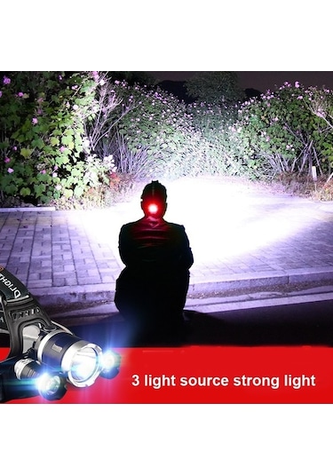 Ebitda Yüksek Güçlü Şarj Edilebilir 3 Kafa El Feneri Balıkçılık İçin Led Baş Üstü Işık Çok Renkli