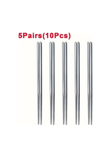 Sunshine011 Silvery 10 Adet Paslanmaz Çelik Yeniden Kullanılabilir Yemek Çubukları Seti Gümüşi