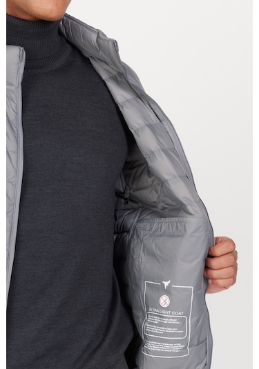 Erkek Grı Standart Fit Normal Kesim Dik Yaka Mont Gri