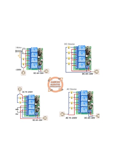 Dc 6-30v Rf Kablosuz Uzaktan Kumanda 4 Kanal 10a 433 Mhz 500m Alı