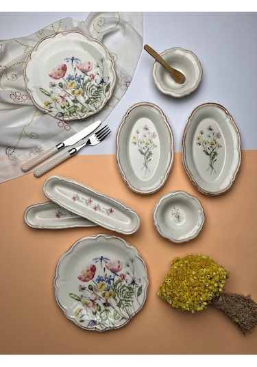 Tabak Evi Porselen Fulya Buket Kahvaltı Takımı 6 Kişilik 14 Parça Çok Renkli