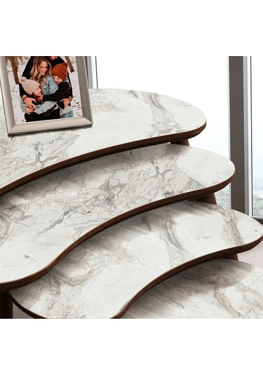 Vovvahome Moon 4lü Mdf Ahşap Zigon Sehpa Ve Orta Sehpa - Beyaz