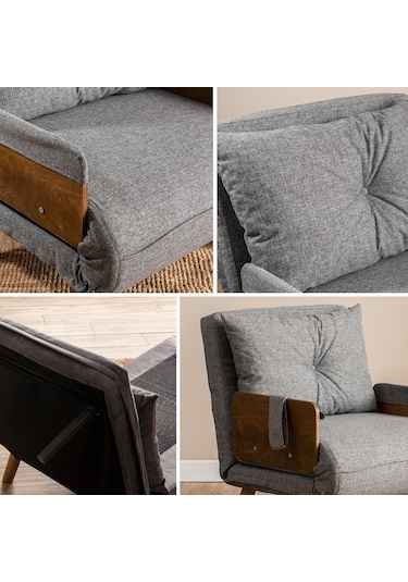 Pafu Cosmo Tekli Katlanır Yataklı Koltuk - Keten Açık Gri Keten Açık Gri