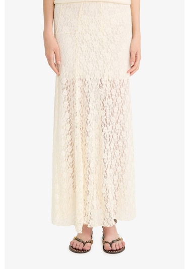 Defacto Yüksek Bel Dantel Maxi Etek F8063ax25smer103 Ekru
