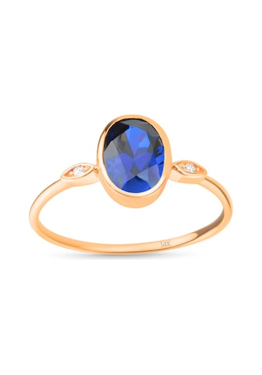 14 Ayar Altın Oval Kesim Safir Yüzük Altın