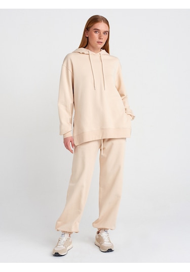 Dilvin 40401 Yanları Fermuarları Sweat- Açık Bej