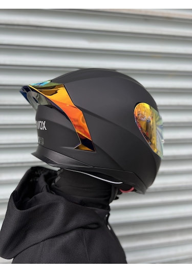 Rivox R1 Mat Siyah Revo Kapalı Kask Gold Vizörlü Mat Siyah