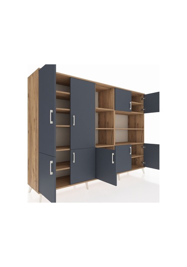 Hyperion Dolap 14 Raflı 9 Kapaklı 220x44x163 Çam-antrasit/çam Çam-antrasit/çam