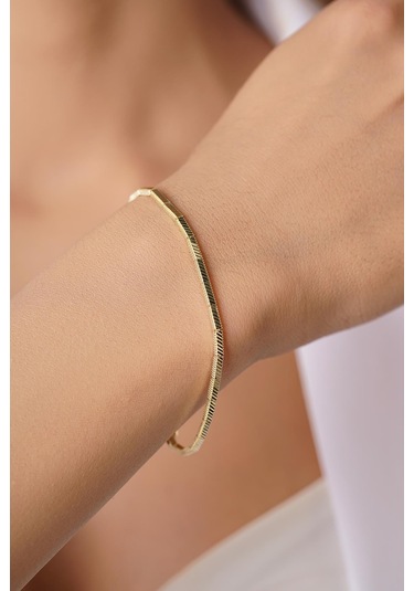 14 Ayar Altın Kalem Desenli Ajda Bileklik - Blk8100 Beyaz Altın