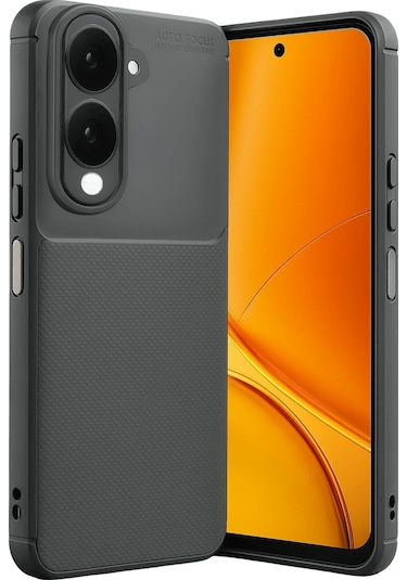 Vivo Y29s Uyumlu Kılıf Karbon Tasarım Kamera Korumalı Silikon Telefon Kılıfı Kapak Gri