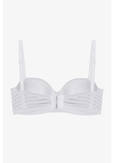 2'li Paket - Kadın Dolgusuz Transparan Çizgili Toparlayıcı Straplez Sütyen Siyah - Ekru