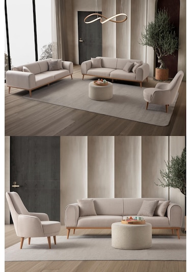 Rebull 3+3+1 Koltuk Takımı Sütlü Kahve