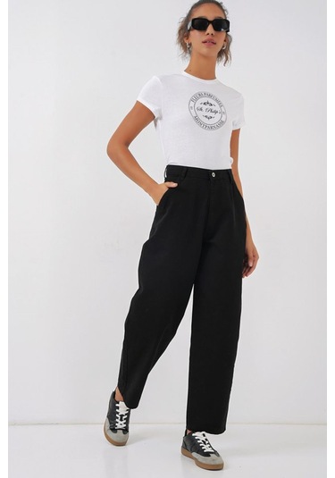 Tanla Butik 6703 Yüksek Bel Kot Pantolon - Siyah Siyah