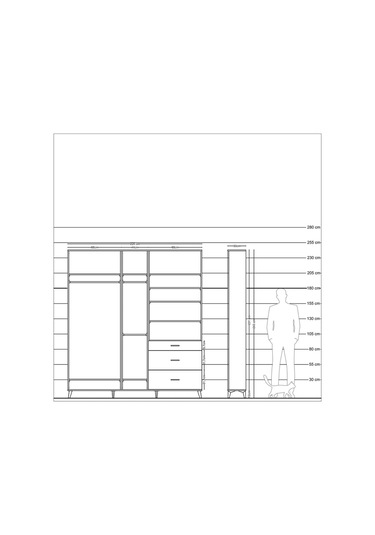 Arges Dolap 9 Raflı 3 Çekmeceli 3 Askılı 220x30x243 Çam-antrasit/çam Antrasıt/atlas Çam