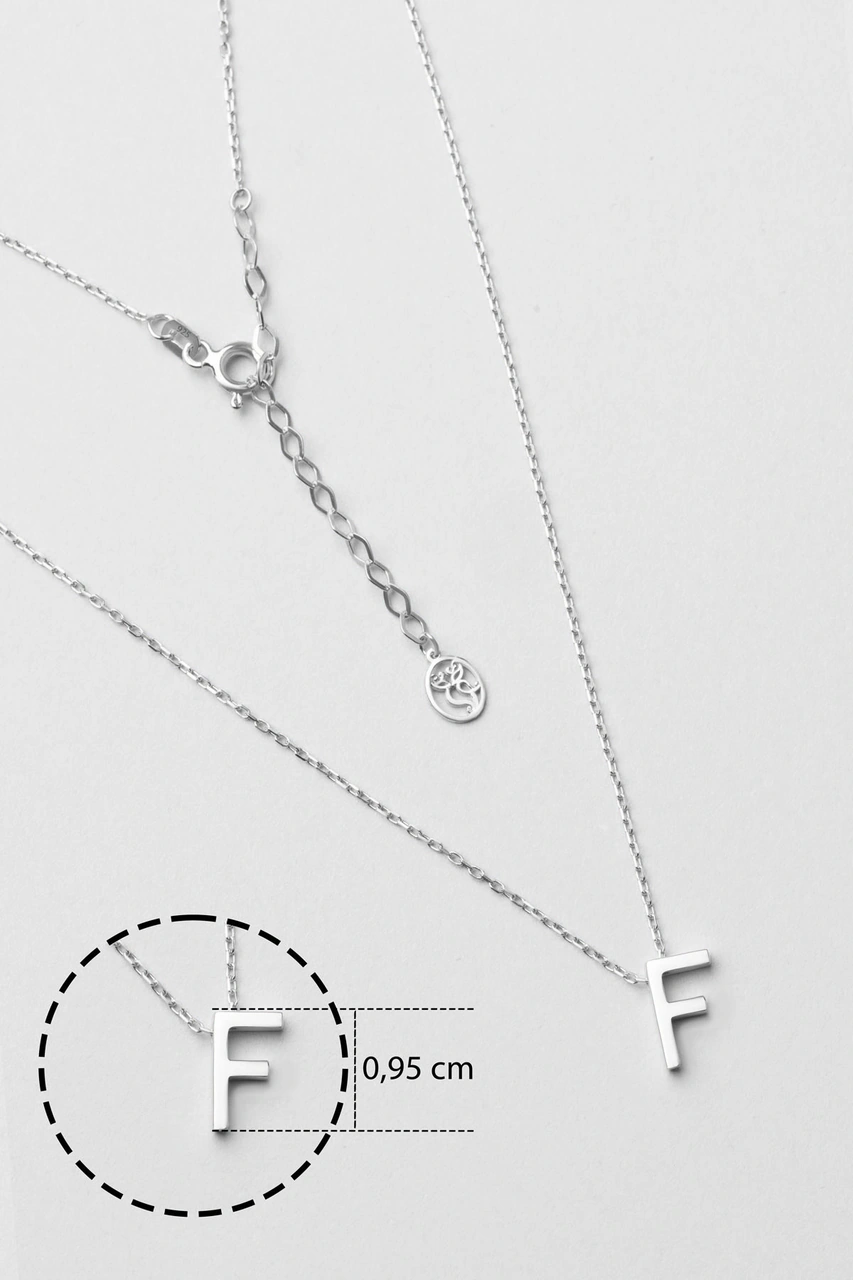 F Harfi 18 Ayar Beyaz Altın Kaplama 45 Cm Gümüş Kolye Rodyum