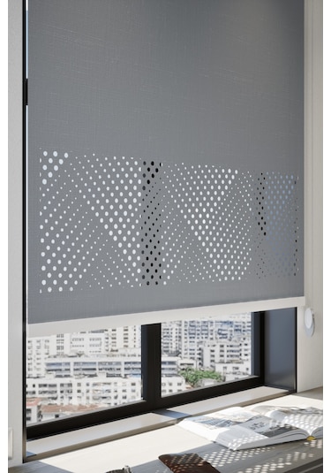 Lazer Kesim Mat Stor Perde, Lazer Kesimli Modern Serisi, M-3004 Antrasit Renk Antrasit