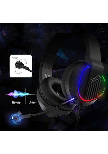 Eksa E400 Gaming Kulaklık Oyuncu Kulaklığı 3D Surround RGB Led 3.5 mm & Çıkarılabilir Mikrofon - ZORE-257904