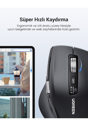 Ugreen Ergonomik 5000 Dpı Sessiz Kablosuz Wireless Mouse, Siyah , 45792 Bluetooth 54