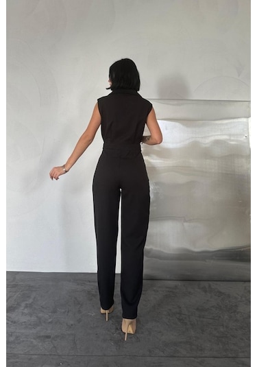Siyah Sıfır Kol Atlas Tulum Siyah