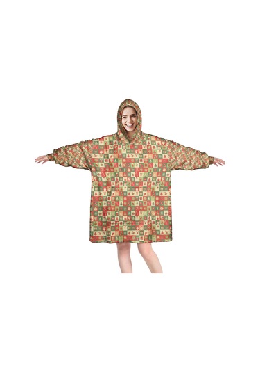 Noel Temalı Unisex Giyilebilir Battaniye Hoodie, Kalın Peluş, Kollar Ve Büyük Cep-a59 Bej