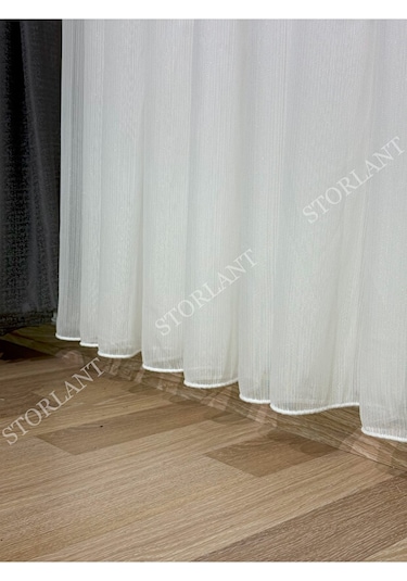 Simli Bambu Ağır Gramajlı 1/3 Sık Pileli Ütü İstemez Tül Perde Yoğun Dokulu Premium Bambu Kırık Beyaz