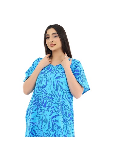 Schık Kadın Viskon Yarım Kol V Yaka Cepli Fırfırlı Elbise Siyah Mavi