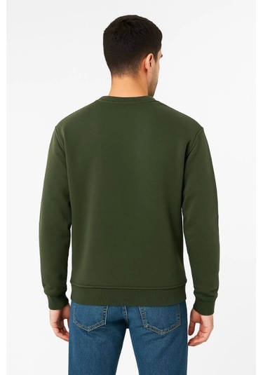 Erkek Üç İplik Düz Bisiklet Yaka Sweatshirt - Haki Haki