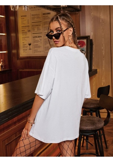 Kadın Beyaz Oversize Desire Baskılı T-shirt Beyaz-67149