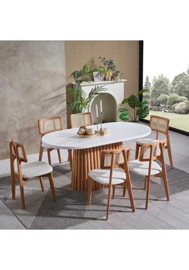 Zeus Hazeranlı Hasırlı Model Ahşap Bohem Sandalye Natural - Beyaz