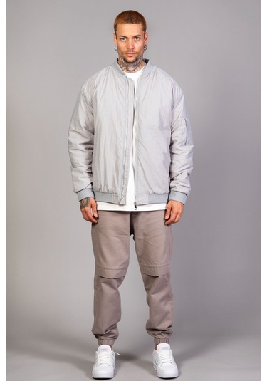 Gri Regular Fit /krinkıl Kumaş İçi Kapitone Pilot Erkek Ceket... Gri