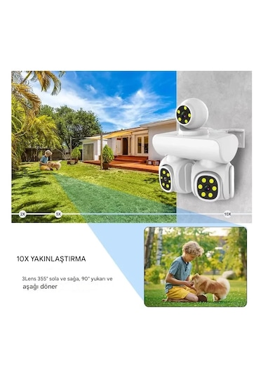 Full Hd 12mp 6k Speed Dome 3 Lens Renkli Gece Görüş İki Yönlü Ses