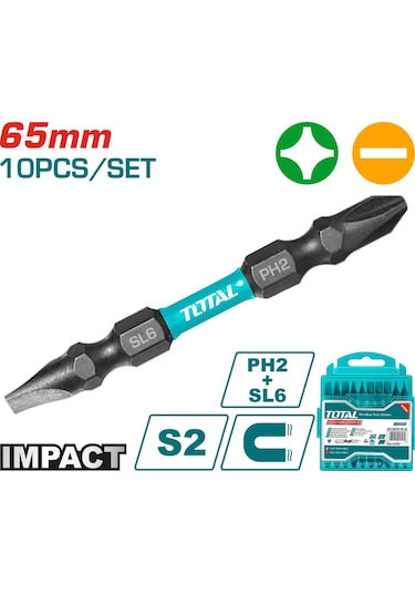 Total Darbeli Çift Taraflı Düz Ve Yıldız Tornavida Seti Ucu - Tacım16hl133