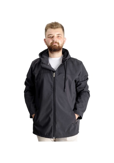 Mode Xl Büyük Beden Softshell Waterproff Kapüşonlu Mont 21235 Antrasit 001