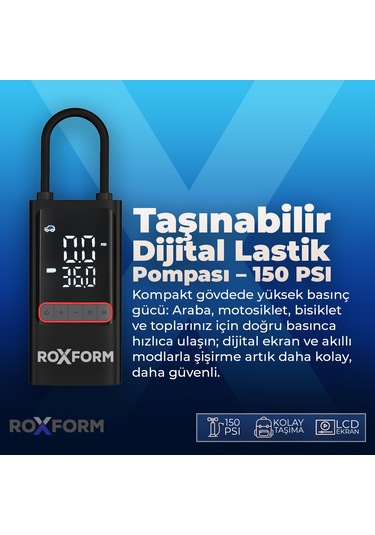 Roxform Car Air Pump 80w Güçlü Taşınabilir Araç Lastik Şişirme