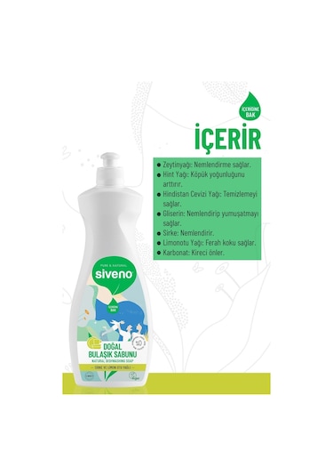 Siveno %100 Doğal Bulaşık Sabunu Bitkisel Elde Bulaşık Sabunu Nemlendirici Vegan 500 ML