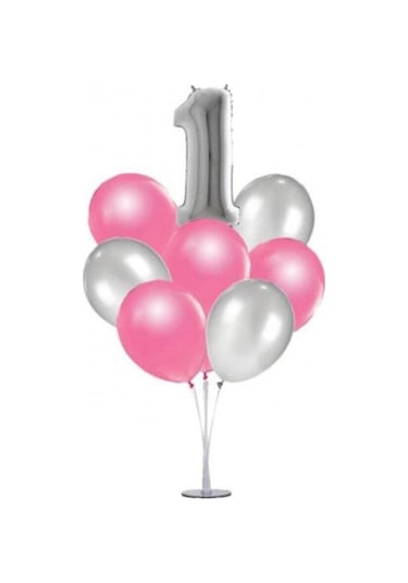1 Yaş Rakam Folyo Balon Altın Gold 40 CM Balon Stand. 6 Adet Bal