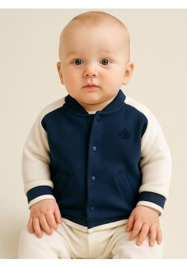 Erkek Bebek Organik Pamuklu İnce Mevsimlik Bomber Ceket-16172 Lacivert