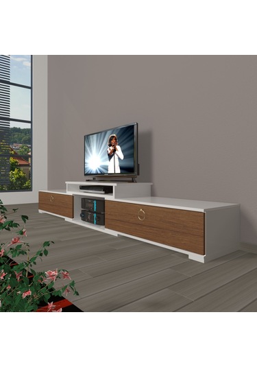 Decoraktiv Flex 4 Mdf Gold Tv Ünitesi Tv Sehpası Beyaz - Ceviz