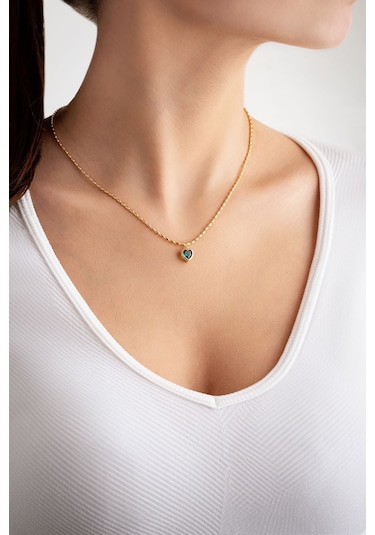 Mistik Kalp 18 Ayar Sarı Altın Kaplama 45 Cm Gümüş Minimal Kolye