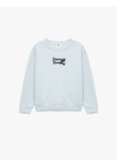 Koton Nakışlı Uzun Kollu Bisiklet Yaka Pamuklu Sweatshirt Mavi 6wkg10367ak Mavi