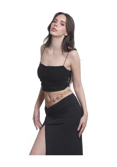 Labalaba Kadın Altın Renk Lak Kaplama Gül Formlu Ayarlanabilir Bel Zinciri, Bel Kolyesi Altın