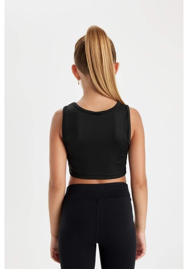 Defacto Kız Çocuk Bisiklet Yaka Yazı Baskılı Pencere Detaylı Kolsuz Atlet D0312A824AUBK81 Siyah