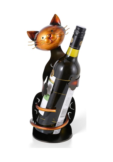 Hangfox Kedi Şekilli Metal Şarap Tutucu - Ev Dekoru Ve Pratik Kullanım - Kireçten Renkli - 11.7x11x33.1 Cm