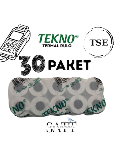 Tekno Rulo Yazarkasa Pos Rulosu 56x14 Mm 30 Paket 300'li Rulo