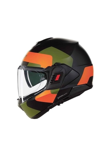 Nolan N120-1 Omocromo 345 Çene Açılır Kask Siyah - Turuncu - Yeşil