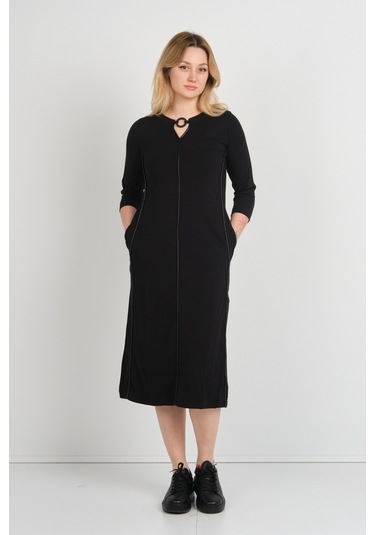 Sistas Kadın Yaka Detaylı Reglan Kol Elbise 23822 Siyah Siyah